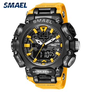 Мъжки спортни часовници SMAEL, мода водоустойчив часовник с двоен дисплей, мъжки Цифрови кварцови часовници във военната стил, висок клас марка, мъжки часовник