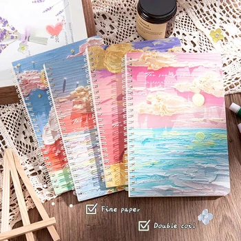 4шт Комплект тетрадки за рисуване с маслени бои на формат А5 е на корицата на рула С подплата Прекрасната Книга Кавайные Корейски Канцеларски материали, Ученически Канцеларски материали за учениците