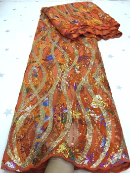 Нигерийская мрежа, тюл, дантела, бестселър, лейси плат с пайети за африкански жени, сватбена вечерна рокля FJ4369