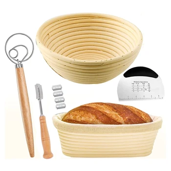 Комплект кошници за proofer за хляб от 2 парчета С Първоначалния набор от Инструменти за кръгла и Овална форма за печене на хляб -Стъргалка За месене на тесто
