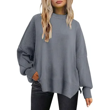 Жена модерен обикновен пуловер с кръгло деколте и дълъг ръкав, вязаный пуловер, есен-зима, Дамски топли дебели Меки свободни скок