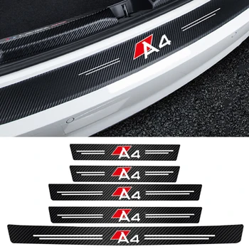 Етикети на прага на вратата на багажника на колата за Audi A4 с лого, стикери срещу надраскване на задната прага от въглеродни влакна, украса със защитно фолио