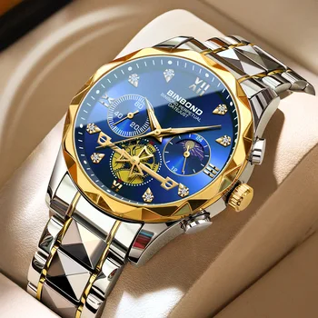 Луксозни мъжки кварцов часовник BINBOND с диаманти от неръждаема стомана, водоустойчив класически часовници с турбийоном, мъжки Relogio Masculino