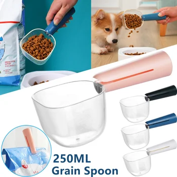 250 мл Многофункционална храна за кучета, Котки храна, гребло, лъжица, прозрачна лъжица за хранене, фланец скоба за пакета, творчески мерителна чашка