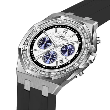 Оригинални Маркови часовници Мъжки Черен силиконов каучук с Нажежен ръчни часовници Boy Fashion Кристал Водоустойчивост Луксозни мъжки ръчен часовник сребрист цвят