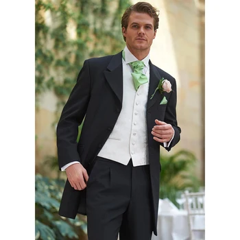 Мъжки костюми средна дължина от 2 теми, приталенные мъжки костюми в света на стил, всеки ден за младоженеца на сватбата (сако + панталон)