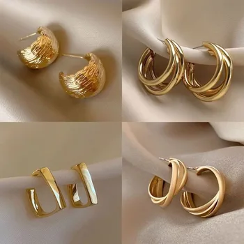 Дамски обеци-карамфил от сребро 925 проба, модерни метални геометрични обръчи, леки луксозни бижута за жени, обеци, златен цвят