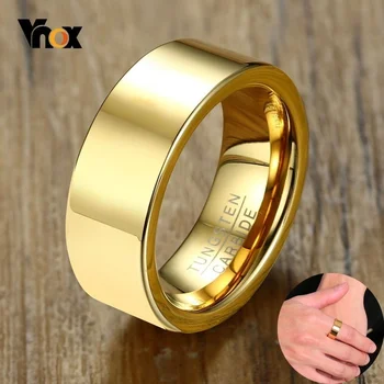 Vnox Основни пръстени от волфрамов карбид за мъже 8 мм, Полиран златист цвят, подаръци за годишнина от Анел Алианс за мъже