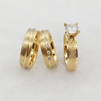 годежни пръстени за влюбени двойки 3шт, сватбени комплекти за мъже и жени, бижута от неръждаема стомана с 24-каратово gilding