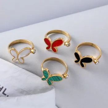 Златни пръстени от неръждаема стомана За жени, пръстен с пеперуда и сърце, Модни Регулируеми пръстени за двойки, Бижута сребърен цвят, подарък за влюбени