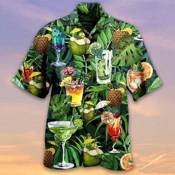 Нова Мъжка Тениска за Мъже с 3D Принтом Parrot, Къс Ръкав, Кубински V-образно деколте, Хавайска Риза Оверсайз, Летен Празничен Плажен Топ, Мъжки Дрехи