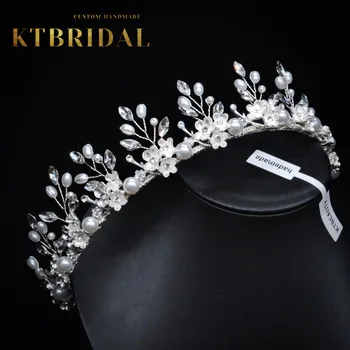 Нови Сватбени шапки KTBRIDAL Tiara ръчно изработени с кристални листа, модни бижута, Дамски Подарък на Сватбени аксесоари