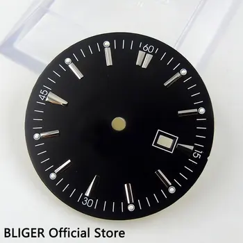 Неръждаема стомана 34,8 mm, черен стерилна циферблат с прозорец датата, на циферблата на часовник е Подходящ за Miyota 8215 Механизъм за самостоятелно ликвидация