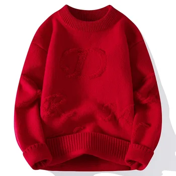 2024 Новият Есенно-Зимния Вълнен Пуловер Мъжки Висок Клас Дебел Топъл Мъжки Коледен Жилетка Thermal Pull Homme Fashion Letter Knitwear