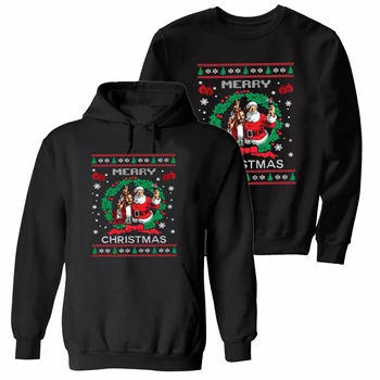 Исус прави селфи с Дядо Коледа, Грозна Коледен пуловер, Пуловер, hoody, Нови Ежедневни мъжки свитшоты от 100% памук, Коледна градинска облекло
