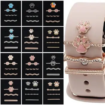 Диамант под формата на котешки лапи за украса на каишка Apple Watch, пръстен за декорация, метални висулки за гривна iwatch, каишка силикон, бижутериен аксесоар