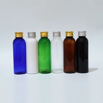 50шт 60 мл Празен прозрачен козметични пластмасова бутилка Със сребрист алуминиев капак на винт 2 унции Течен пластмасов контейнер