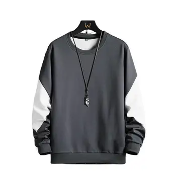 Мъжки блузи на райета от памук Оверсайз 3XL 4XL Плюс размери, Пуловери, с кръгло деколте и дълъг ръкав, градинска мода, спортни облекла, Черен
