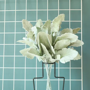 34,5 см Изкуствена серебристолистная хризантема Изкуствени цветя, Фалшиви цветя, С зелено растение Сватбена украса