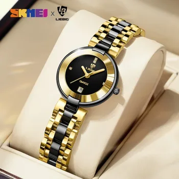 Нови дамски часовник с Моден кварцов Луксозен каишка от неръждаема стомана Дата на Мъжки ръчен часовник Водонепроницаемое време Женски Clcok reloj hombre
