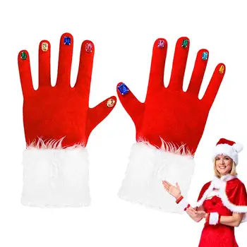 Ръкавици за коледен костюм Зимни Червени Ръкавици за Коледа Кадифе Костюмные Ръкавици С маникюр от скъпоценни камъни Коледни Ръкавици за възрастни