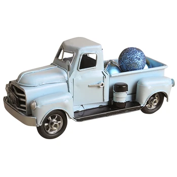 Ретро коледен декор за камион 7 инча, метален камион, модел декор за коледната елха, Коледна топка за коледната украса, Синьо
