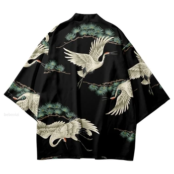 Летни Плажни Реколта ризи с принтом журавля, Японски Традиционен Жилетка, Кимона За мъже и жени, Harajuku, cosplay, палта Хаори