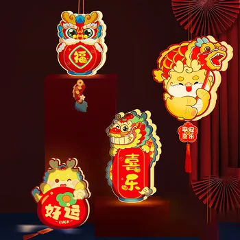 Китайски Коледен Фенер Украса 2024 САМ Традиционен Китайски Дракон Лунна Година на Светлината на Фенер Пролетния Фестивал Фенер Висулка