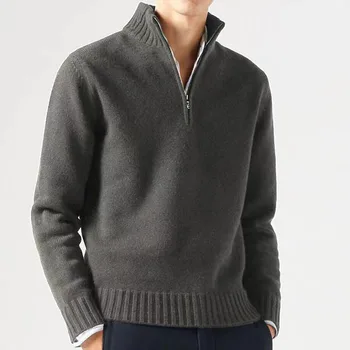 Нов зимен мъжки пуловер, жилетка, възли върхове, Дебел топъл обикновен пуловер, Топъл Зимен мъжки пуловер с цип, есента е яка-часова Гореща