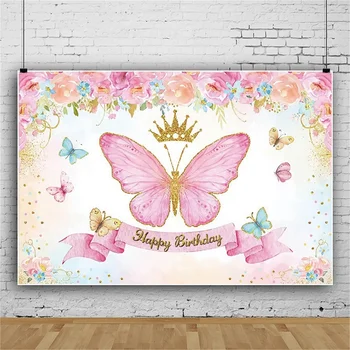 150x100 см Розов фон с пеперуди Фон за фотография за деца и момичета Украса за рожден Ден