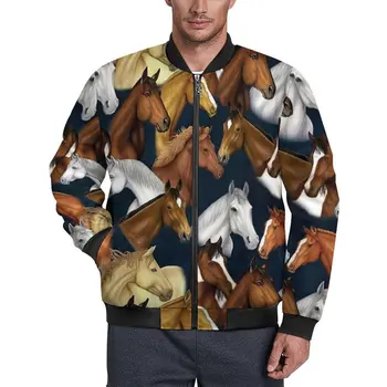 Готини якета Hourse, есенни эстетичные ежедневни палто с принтом диви животни, мъжки водоустойчив Свободни якета голям размер с принтом windbreakers