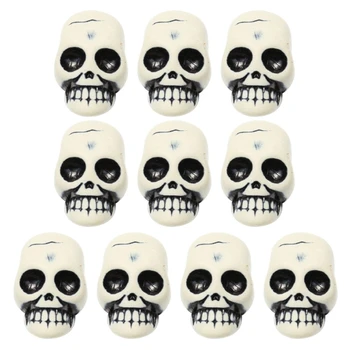 10шт Статуетка във формата на главата на черепа, Изкуствена Страшно кост на Скелета, декоративна скулптура за бар, партита, аксесоари за дома за Хелоуин