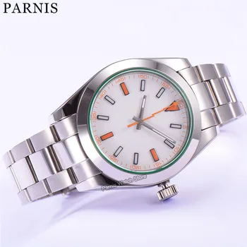 Мъжки луксозен часовник Parnis самостоятелно ликвидация от сапфир стъкло 40 мм, бял циферблат