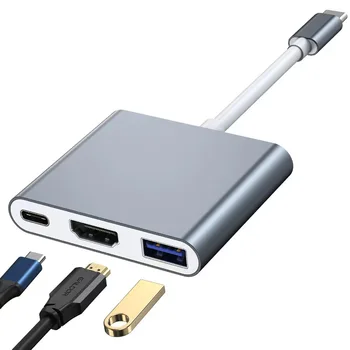 Type-C ХЪБ USB C-HDMI Кабел Адаптер-USB Сплитер-C 3 В 1 4K, HDMI, USB 3.0 PD Смарт Адаптер За Бързо зареждане на MacBook Air Pro