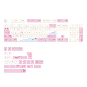 PBT Keycaps 133ШТ Цветна Тема DyeSublimation Розово Набор от Клавиатури Кепета CherryProfile за Момичета Механична Клавиатура