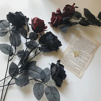 Готическата Черна Роза Изкуствени Цветя Имитация на Цветове от Рози за 