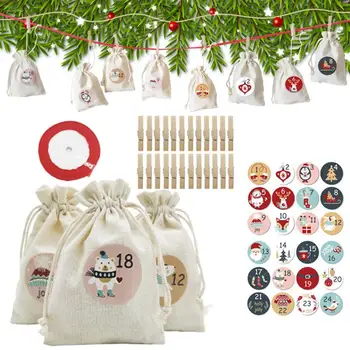 Подаръчни пакети с обратното броене на Времето по Коледа, 24 бр., спално бельо, чанти с шнурком, коледни украси за парапета, врати и стени.