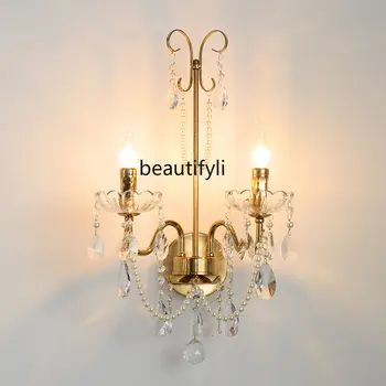 yj Американската Ретро кристален лампа, Френска простота, модерна обстановка, Стенни лампа за дневна