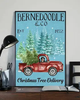 Bernedoodle и Ко Доставка на Коледната елха, Коледен плакат с кучето, Метална Лидице табела, Винтажное украса, Гараж, Къща, Градина, Кафене