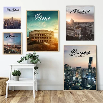Плакати и щампи с градските пейзажи на света, Париж, Лондон, платно, модерна стенни модел за пътуване, интериор за дневната, Cuadros
