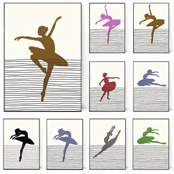 Минималистичен Силует Балерина Плакати и Щампи С Участието на Балерина Средата на века Върху Платно Стенни Художествена Картина за Дома
