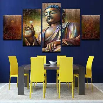 Статуя на Буда за медитация, Будизъм Късмет, 5 панели, печат върху платно, Стенно изкуство, Начало Декор, HD Печат на Снимки, плакат и Без рамка, 5 бр.