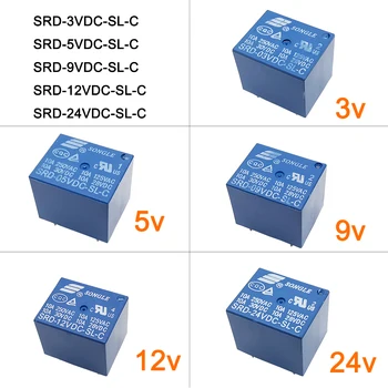 2 елемента Реле SRD-03VDC-SL-C SRD-05VDC-SL-C SRD-09VDC-SL-C SRD-12VDC-SL-C SRD-24VDC-SL-C 3V 5V 12V 24V 10A 250VAC 5Pin Силово реле