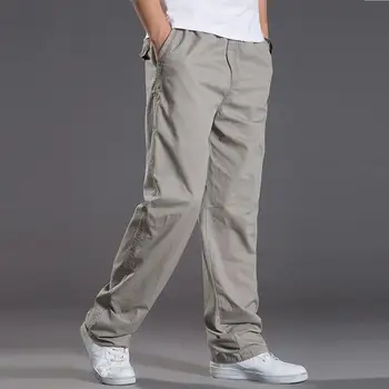 Мъжки ежедневни памучни панталони-карго, мъжки преки свободни панталони с джобове, гъвкави работни панталони, Маркови джоггеры за бягане, мъжки Супер Големи размери