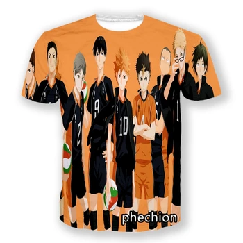 phechion Нова мода за мъже/жени Haikyuu!! Тениски с 3D принтом и къс ръкав, ежедневни лятна риза в стил хип-хоп S58