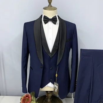 Мъжки костюм от 3 теми, Сако С Ревери, Панталони, Жилетка, 2023 Нова Популярен Обикновен Формален Сватбен Смокинг Slim Fit Висок Клас За Младоженеца
