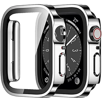 Стъкло + Капак за Apple Watch case 45 мм 41 мм аксесоари 44 мм 40 мм Темперирано Защитно Фолио за екрана iWatch series 7 8 9 6 5 SE