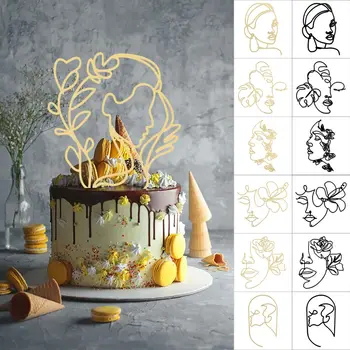 Минималистичное акрилни артистична декорация за торта Lady Face Cake Topper честит Рожден Ден, Сватба Топперы за торта