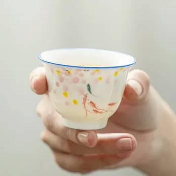 Керамична чаша за чай ръчно рисувани в японски стил, домакински прибори за кунг-фу, Чай, Малка чаена чаша, ръчно изработени от бял порцелан