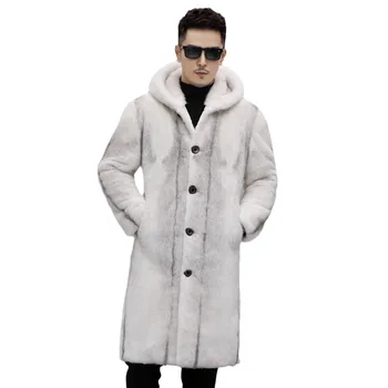 Мъжко палто, с качулка от дългата изкуствена кожа-Норка, свободно ежедневното бархатное топло палто голям размер S-6XL